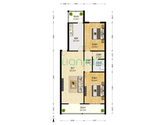 瑞国花园 2室1厅1卫 123平方
