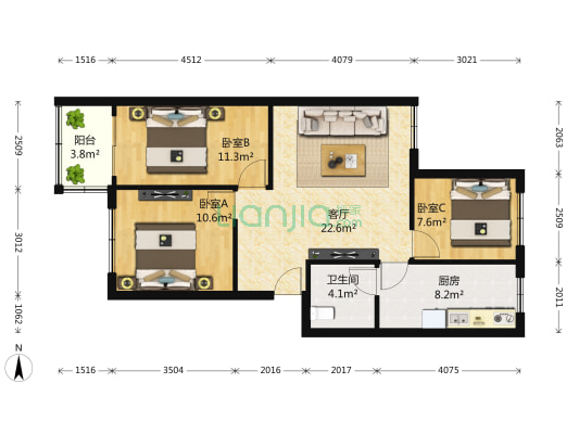 岭兜小区南区 3室1厅1卫 88平方