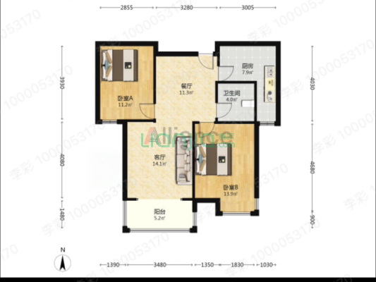 金品时代全南两居，全天无遮挡，70年大产权精装自住-户型图