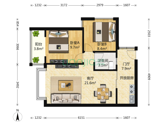 仁和迎宾 2室1厅1卫 66平方