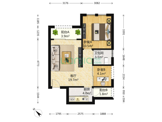 晋愉天意 2室1厅1卫 64平方