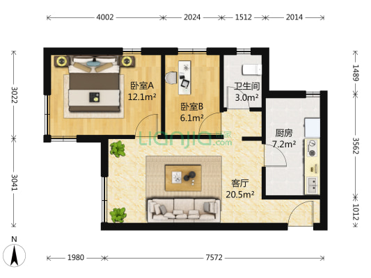 松江城武台馨苑 2室1厅1卫 69平方