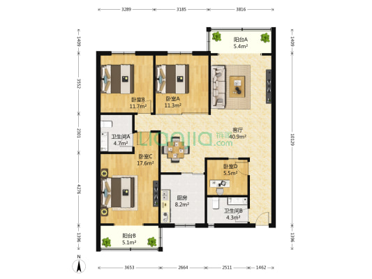 嘉恒商寓 4室1厅2卫 149平方