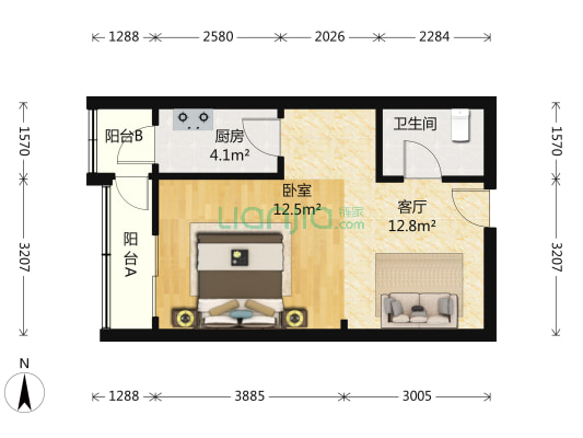 金兆园 1室1厅1卫 51平方