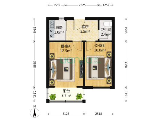 杨将军巷 2室1厅1卫 47平方