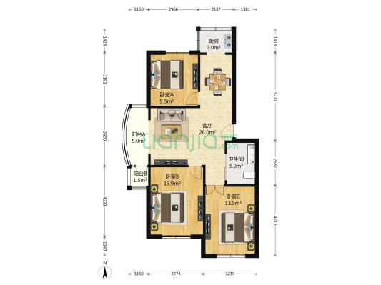 久业佳园 3室1厅1卫 106平方