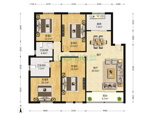 森兰名佳 4室2厅2卫 158平方