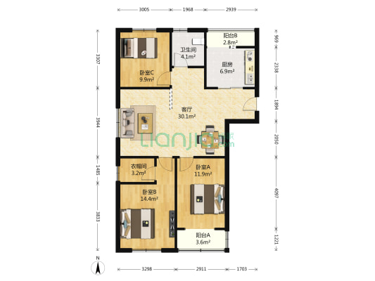 锦源秀邸 3室1厅1卫 118平方