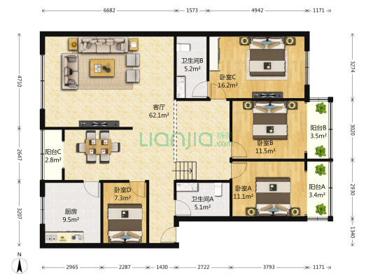 长冶路三段69号院 4室1厅2卫 168平方