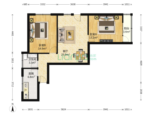 东山社区 2室1厅1卫 89平方