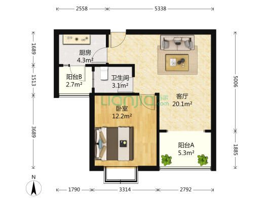 华盛苑 1室1厅1卫 67平方