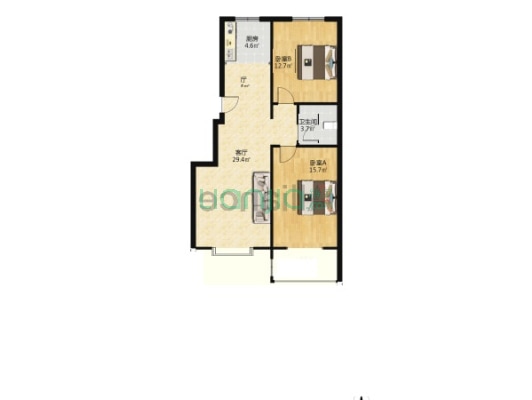 青花府南北通透两居室 中上楼层 采光好-户型图