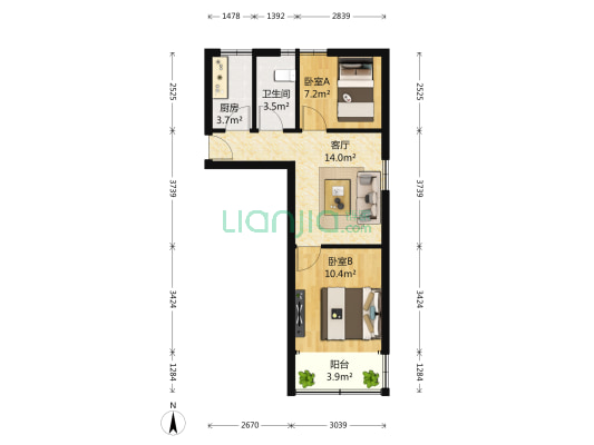 安乐新村 2室1厅1卫 56平方