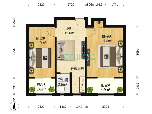 马连道中街 2室1厅1卫 48平方