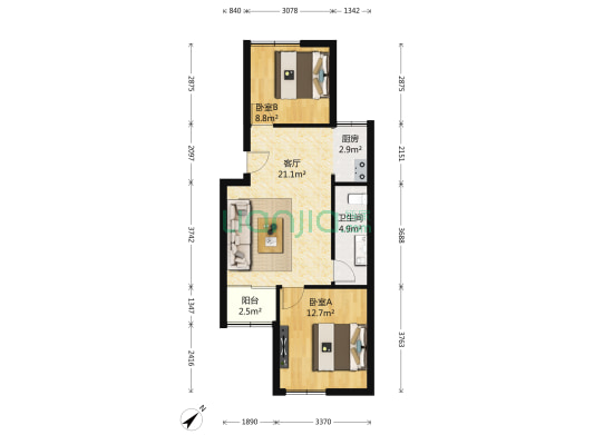 福景花园 2室1厅1卫 69平方