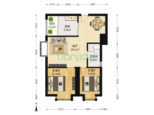 御花园 2室1厅1卫 81平方