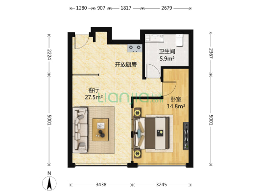 中基大厦 1室1厅1卫 76平方