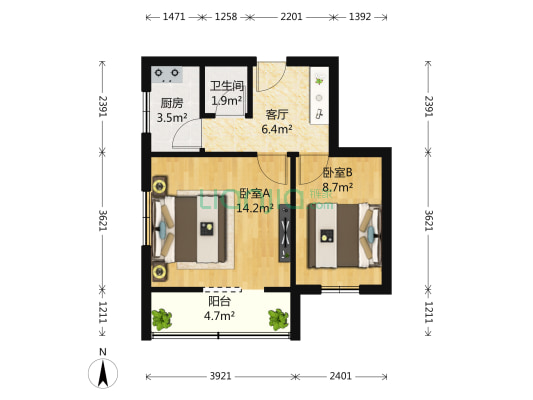 北新桥头条 2室1厅1卫 50平方