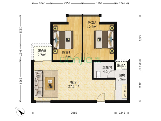 新城名都 2室1厅1卫 82平方