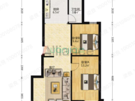 蓝天美林湾 2室2厅 南 北-户型图