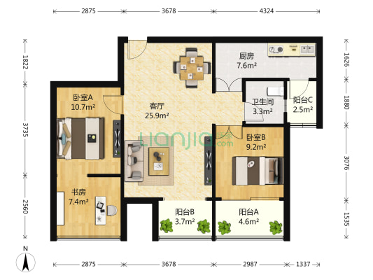 城南晶座 3室1厅1卫 89平方