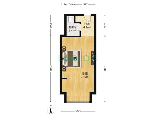 首创富北高银 1室0厅1卫 46平方