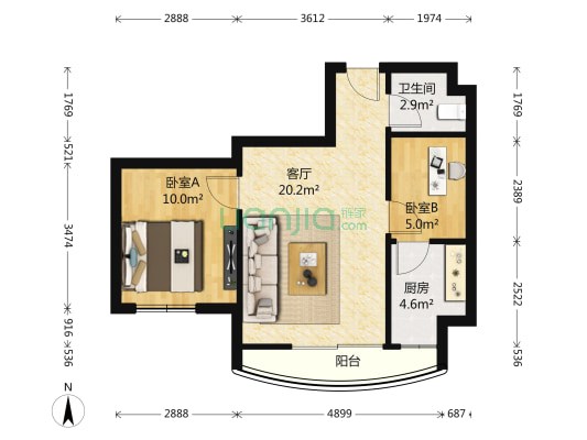 龙凯大厦 2室1厅1卫 65平方