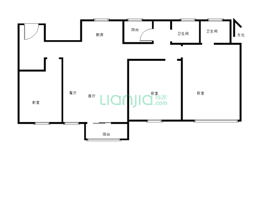 四室两厅，横厅设计，宽敞明亮，全中庭，安静舒适-户型图