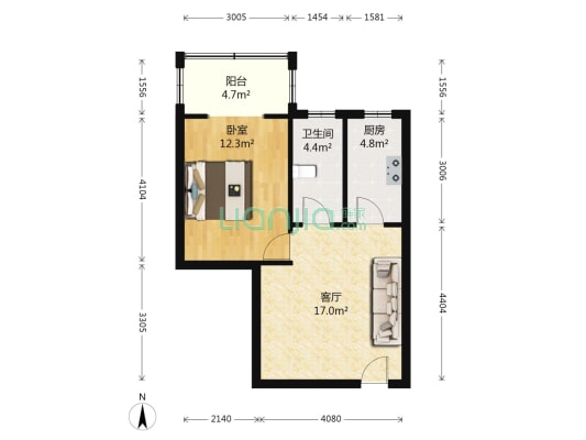 惠友荷園 1室1厅 东北-户型图