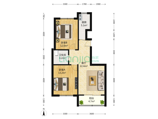 花山锦地苑 2室2厅1卫 89平方