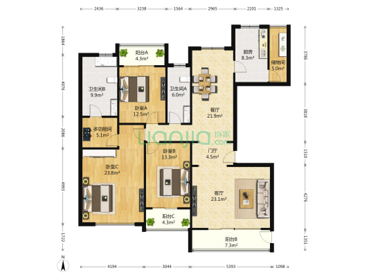 寰宇天下E区 4室2厅2卫 182平方