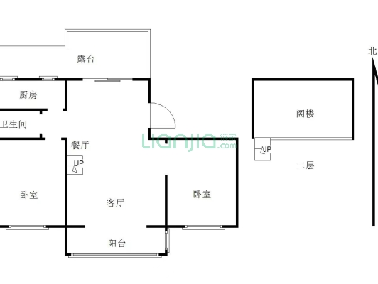 金色家园南北通透两居 视野好 采光好-户型图
