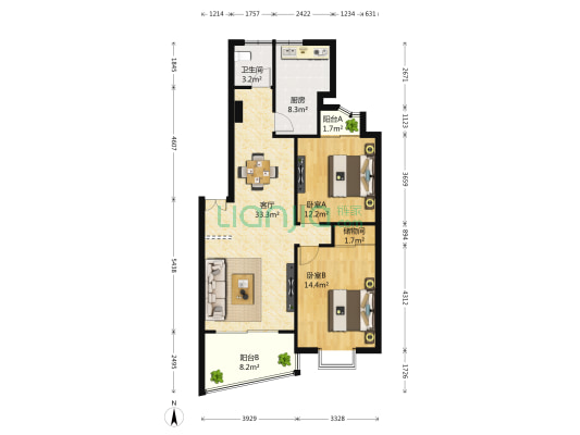奥林花园C区 2室1厅1卫 97平方