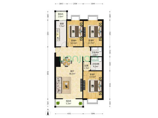 名仕达花园 3室1厅2卫 139平方