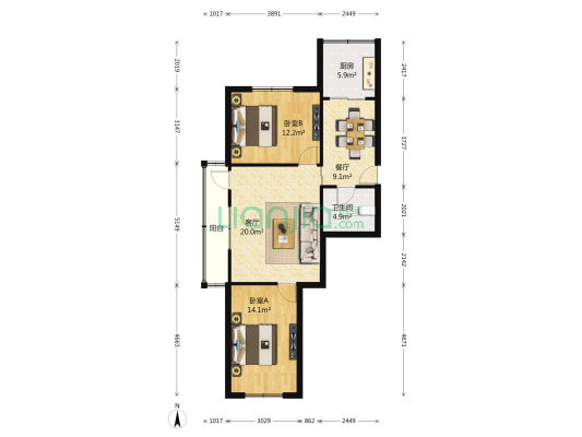 新业里 2室2厅1卫 89平方