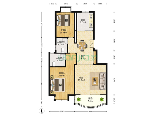 东苑古龙城二三期 2室2厅2卫 104平方