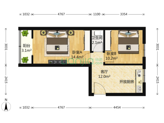 永定门外大街 2室1厅1卫 53平方