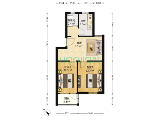 开园 2室1厅1卫 63平方