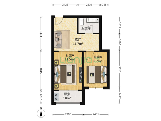 绿波花园 2室1厅1卫 54平方