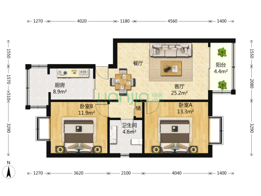 大华公园世家康华苑二期 2室1厅1卫 89平方
