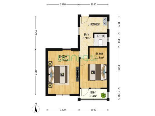 霍新小区 2室1厅1卫 57平方