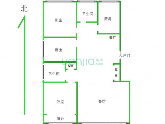 北基地 3室2厅 南 北-户型图