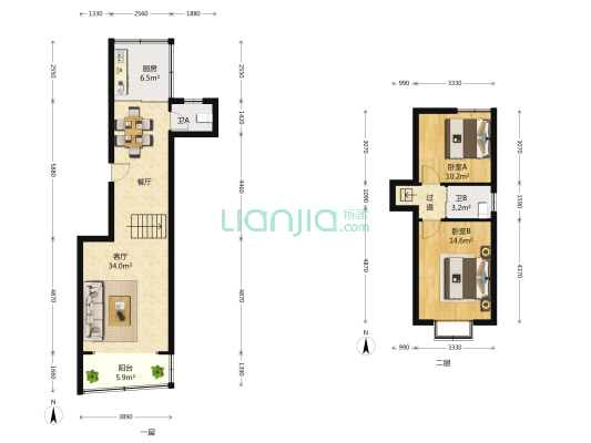 绿苑公寓 2室2厅2卫 103平方