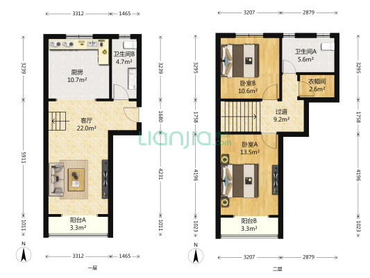 悦泰山里三期 2室1厅2卫 65平方