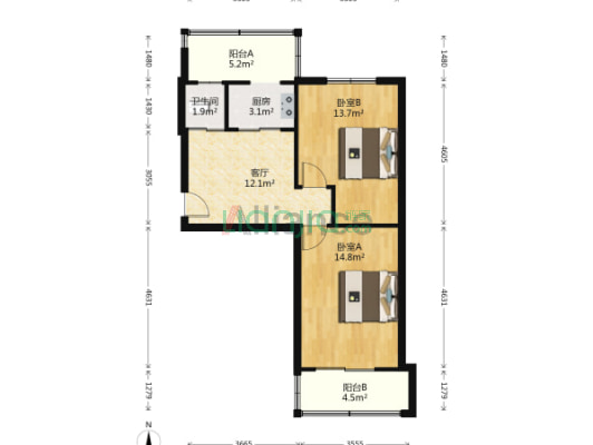 华丰小区 精装两居 南北通透 拎包入住-户型图
