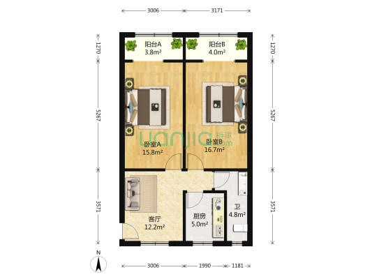 德望社区 2室1厅1卫 75平方