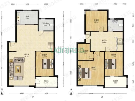 物探集中供暖社区 叠拼复式 采光停车无忧-户型图