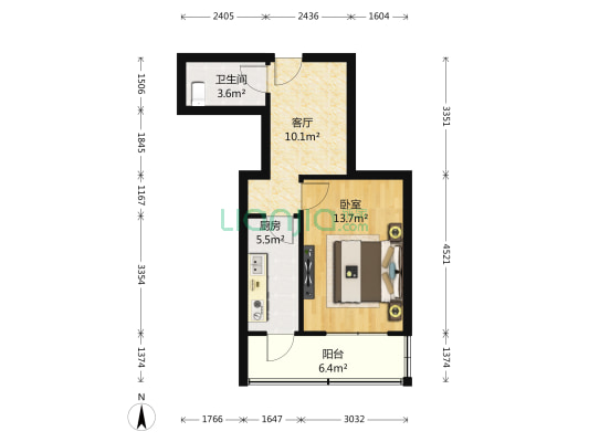 海翔公寓 1室1厅1卫 54平方