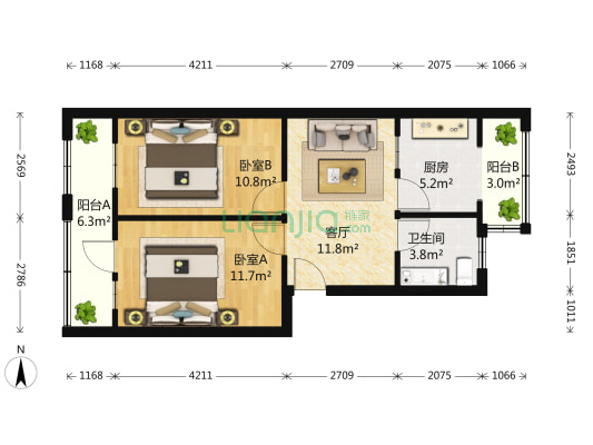 上海路154至158号 2室1厅1卫 62平方