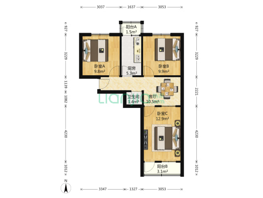 经十路21800号 3室1厅1卫 72平方